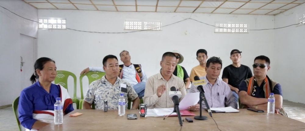 From left to right- Veselu Swuro, Women Co-ordinator, TWU, Vekhoto Khamo, Convenor, WG, Shelepa Rhakho, Advisor, TSU, Zhoto Neinu, Co-Convenor, WG during the interaction with media persons at Toulazouma Village on May 21. (Morung Photo)